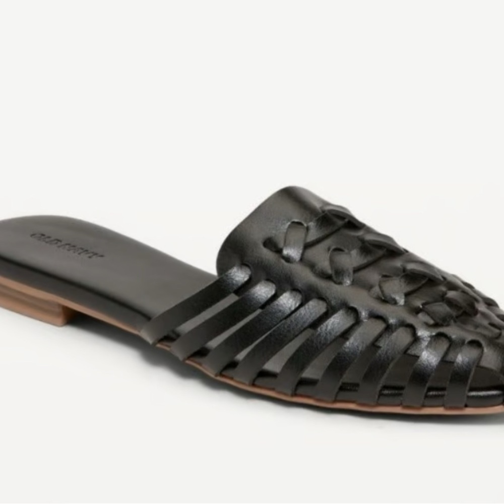 Black Faux Leather Women's Slip-On Mules